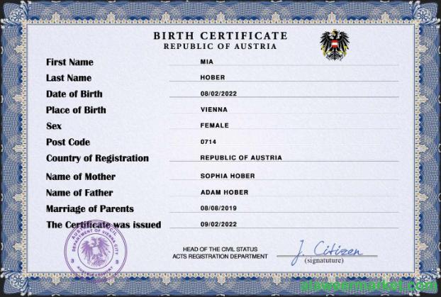 Austria vital record birth certificate PSD template,